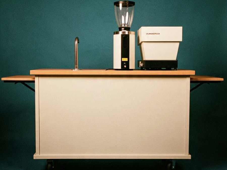 The Bar: mobile espresso bar with espresso machine and grinder on a rolling counter